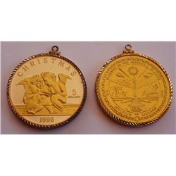 Marshall Islands 1996 5 Dollars Angels Selectively Gilt in Pendant Mount