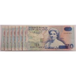 New Zealand 1994-1999 10 Dollars ZZ Replacement Consecutive Run of 7