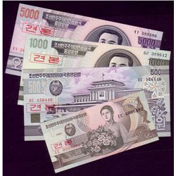 North Korea 1992-2002 1, 500, 1000 and 5000 Won Specimen Set