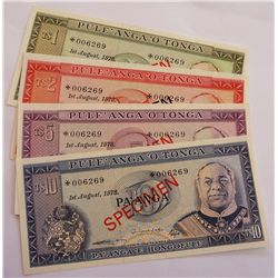Tonga 1978 1 to 10 Pa'anga Specimen Set of 4