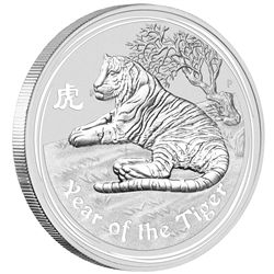 Australia 2010 Dollar Year of the Tiger 1 Ounce Silver Brilliant UNC