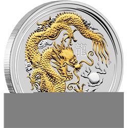 Australia 2012 Dollar Year of the Dragon 1 Ounce Gilded Silver Specimen UNC