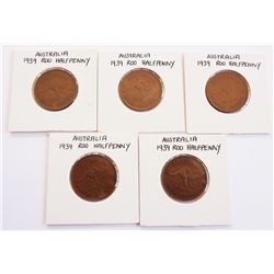 Australia 1939 Halfpenny Lot of 5