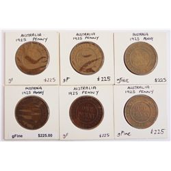 Australia 1925 Penny Lot of 6 Coins