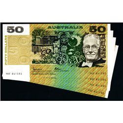 Australia 1985 Johnston-Fraser $50 Gothic Consecutive Run of 4