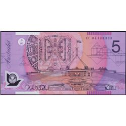Australia 2002 Macfarlane-Henry $5 Solid Serial Number CE02 333333