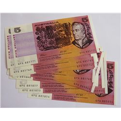 Australia 1991 Fraser-Cole $5 QPG Last Prefix Consecutive Run of 18