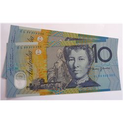 Australia 1998 Macfarlane-Evans $10 GL98 Last Prefix Consecutive Pair
