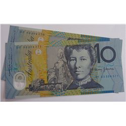Australia 2003 Macfarlane-Henry $10 DF03 Last Prefix Consecutive Pair