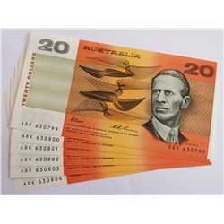 Australia 1993 Fraser-Evans $20 ADK Last Prefix Consecutive Run of 6