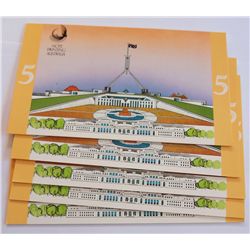 Australia 1992 $5 First and Last Folder Souvenir Issue Lot of 5