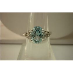 13.80 ctw Blue Topaz oval and CZ  Ring .925 Sterling Si