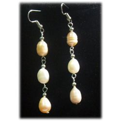 PEACH AND WHITE PEARL DANGLING EARRINGS