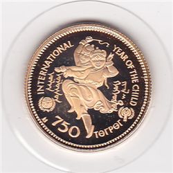 Mongolia 750 tugrik gold PF 1980, Year of Child