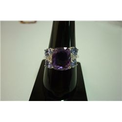 21.00 CTW Amethyst and TANZANITE cut fine ring .925 STE