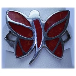 25.45 CTW CORAL BUTTERFKY RING.925 STERLING SILVER