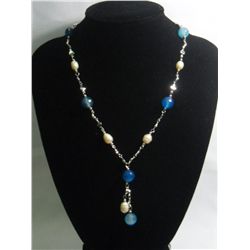 155CTW BLUE CARNELIAN EMERALD CUT AND WHITE PEARL SILVE