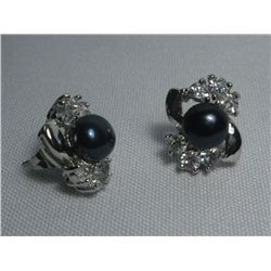 NOBLE BLACK PEARL CZ EARRINGS;
