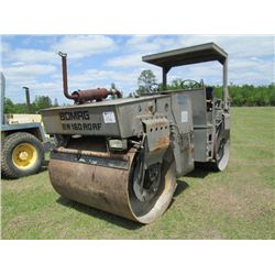 BOMAG 160 A0AF TANDEM ROLLER, S/N 124443, 66" SMOOTH DRUMS, CANOPY, METER READING 990 HRS
