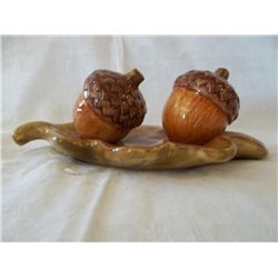 CERAMIC LEAF AND ACORN SALT & PEPPER SET BY RUSS, AUTUMN SETTINGS COLLECTION, NIB