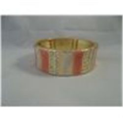 Gold Tone, Abalone & Rhinestone Hinged Bracelet