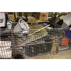 METAL BIN OF ASSORTED CAR PARTS, TOOLS & HARDWARE
