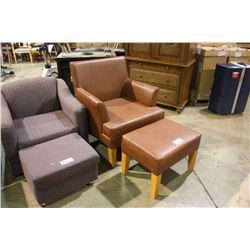 BROWN LEATHER ARMCHAIR WITH OTTOMAN