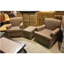 2 PATTERN ARMCHAIRS WITH OTTOMAN