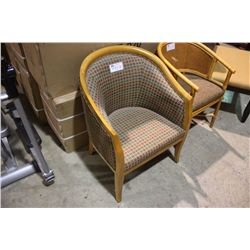 WOOD FRAMED PATTERN TUB CHAIR