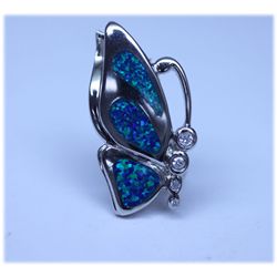 SILVER BUTTERFLY PENDANT OPAL AND CZ  4.52 CTW