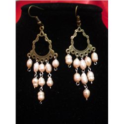 NATURAL 8.00 CTW CHANDELIER PEACH PEARL EARRINGS