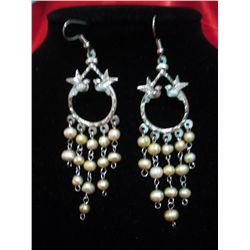 NATURAL 8.00 CTW CHANDELIER YELLOWISH PEARL EARRINGS