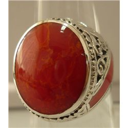 35.80 ctw Coral Ring .925 Sterling Silver