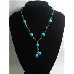 195CTW BLUE TURQUOISE SILVER NECKLACE;METAL-SILVER