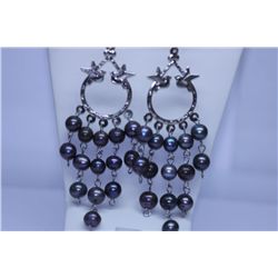 77.60 CTW CHANDELIER BLACK PEARL EARRINGS   .925 STERLI