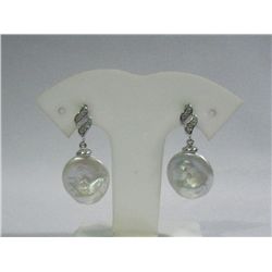 FINEST WHITE COIN PEARL AND CZ DANGLING