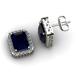Genuine 3.80 ctw Sapphire Diamond Earring 14k W/Y Gold