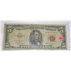 Image 1 : 1963 SERIES $5 RED SEAL U.S. BILL SERIAL # A36606121A *RARE EARLY BILL!!