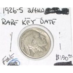 1926-S BUFFALO NICKEL RED BOOK VALUE IS $150.00 *EXTREMELY RARE EARLY KEY DATE NICKEL FINE GRADE*!!