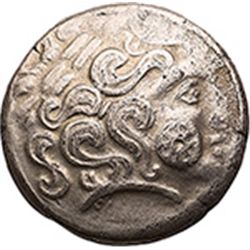Celtic Coinage. Gaul. Caletes (Pays de Caux).  EL-hemistater, 3rd century BC. Obv. Laureated head of
