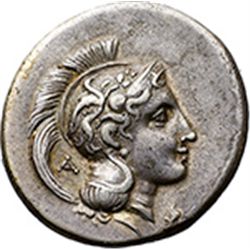 Italy. Lucania, Velia.   Didrachm, 300-280 BC. Obv. Head of Athena right, wearing Attic helmet decor