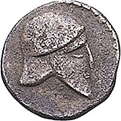 Sicily. Himera.   AG Hexas, circa 479-409 BC. Obv. Corinthian helmet facing right. Rev. Two pellets.