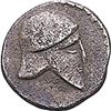 Image 1 : Sicily. Himera.   AG Hexas, circa 479-409 BC. Obv. Corinthian helmet facing right. Rev. Two pellets.