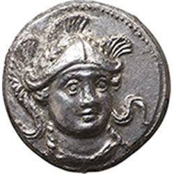 Greece. Paeonia. Audoleon (315-286 BC).  Tetradrachm. Obv. Helmeted head of Athena facing slightly r