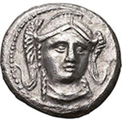Greece. Paeonia. Audoleon (315-286 BC).  Tetradrachm. Obv. Helmeted head of Athena facing slightly r