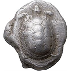 Greece. Attica, Aegina.   Stater, 480-431 BC. Obv. Land tortoise with segmented shell. Rev. Large in