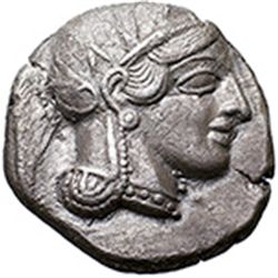 Greece. Attica, Athens.   Tetradrachm, circa 455 a.C. Obv. Head of Athena right, wearing crested hel