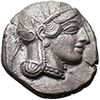 Image 1 : Greece. Attica, Athens.   Tetradrachm, circa 455 a.C. Obv. Head of Athena right, wearing crested hel