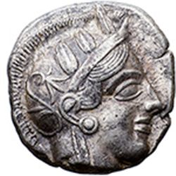 Greece. Attica, Athens.   Tetradrachm, circa 454-404. Obv. Head of Athena right, wearing crested hel