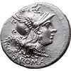 Image 1 : C. Servilius M.f.  Denarius, circa 136 BC. Obv. Helmeted head of Roma right; wreath and X behind. Re